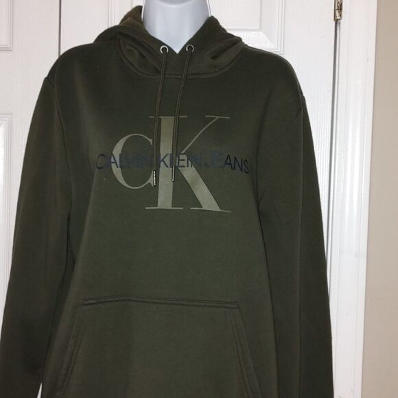 Calvin Klein Jeans Olive Army Green Hoodie Sweatshirt Sz M - Picture 2 of 5